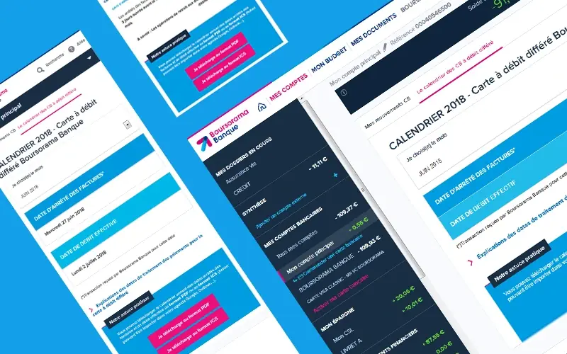 Calendrier Débit Différé, interface conçue pour Boursorama